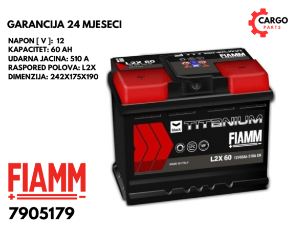 AKUMULATOR FIAMM 60Ah 510A L2X BLACK TITANIUM L+ / 60 Ah