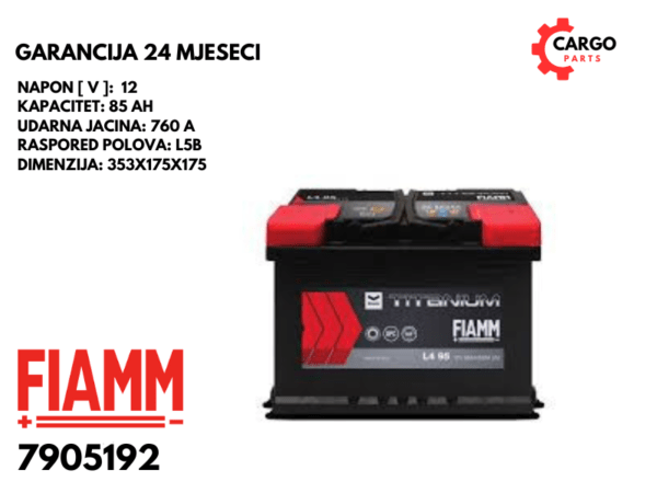 AKUMULATOR FIAMM 85Ah 760A L5B BLACK TITANIUM / 85 Ah