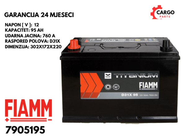 AKUMULATOR FIAMM 95Ah 760A D31X BLACK TITANIUM L+ / 90 Ah