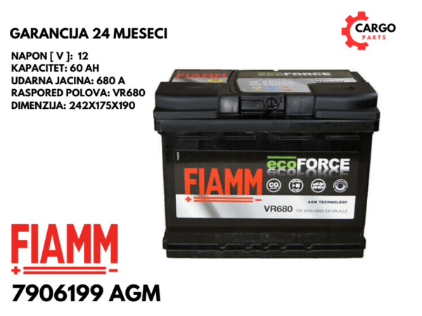 AKUMULATOR FIAMM AGM START-STOP 60Ah 680A VR680 L2 / 60 Ah