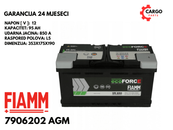 AKUMULATOR FIAMM AGM START-STOP 95Ah 850A VR850 L5 / 95 Ah