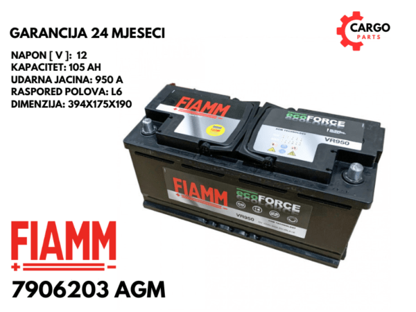 AKUMULATOR FIAMM AGM START-STOP 105Ah 950A VR950 L6 / 105 Ah