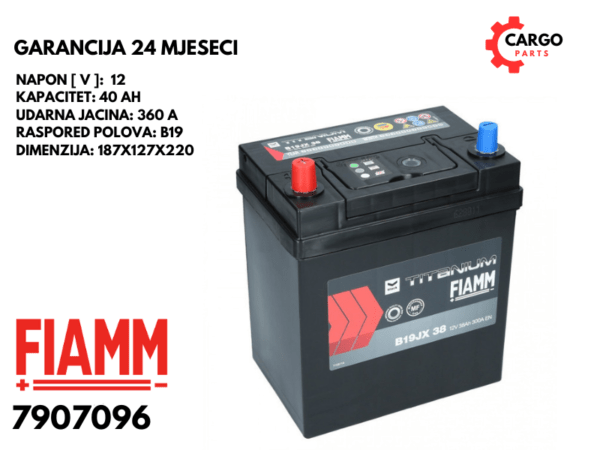 AKUMULATOR FIAMM 40Ah 360A B19 BLACK TITANIUM B19JX / 40 Ah