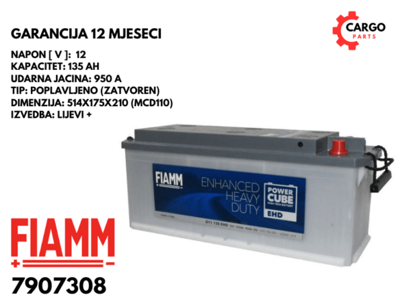 AKUMULATOR FIAMM 135Ah 950A POWER CUBE EHD / 135 Ah KAMIONSKI