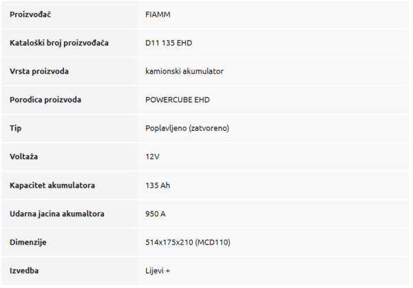 AKUMULATOR FIAMM 135Ah 950A POWER CUBE EHD / 135 Ah KAMIONSKI - Image 2