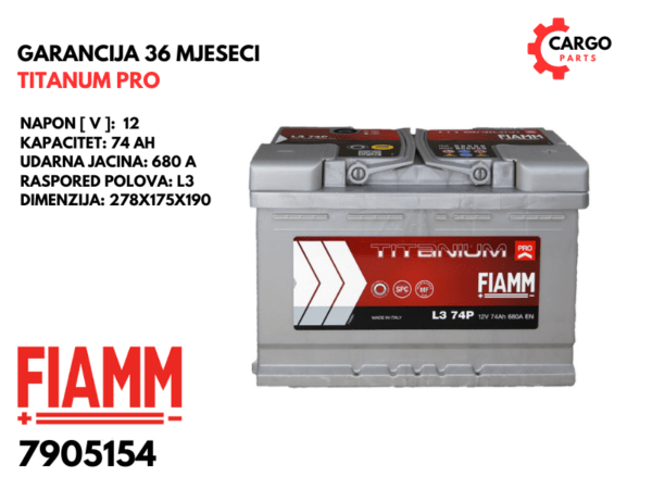 AKUMULATOR FIAMM 74Ah 680A TITANIUM PRO L3 / 74 Ah