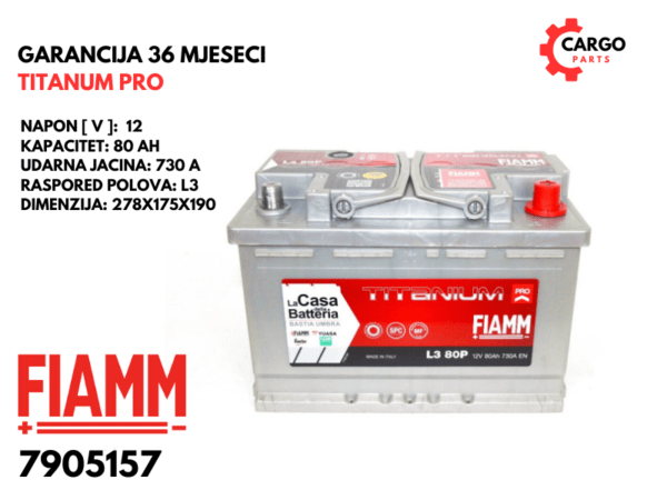 AKUMULATOR FIAMM 80Ah 730A TITANIUM PRO L3 / 80 Ah