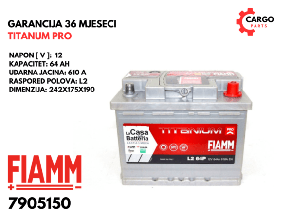 AKUMULATOR FIAMM 64Ah 610A TITANIUM PRO L2 / 64 Ah