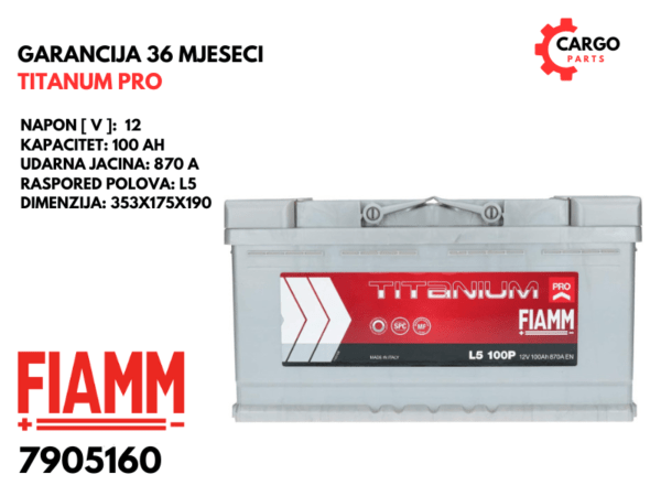 AKUMULATOR FIAMM 100Ah 870A TITANIUM PRO L5 / 100 Ah