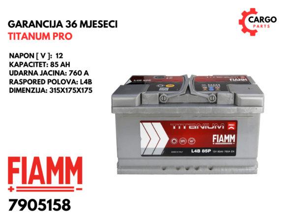 AKUMULATOR FIAMM 85Ah 760A TITANIUM PRO L4B / 85 Ah